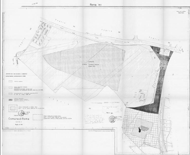 Planimetria Campo Marzio vincolo archeologico apposto con D.M. 9.7.1992, e Villa rustica, vincolo archeologico apposto con D.M. 19.12.