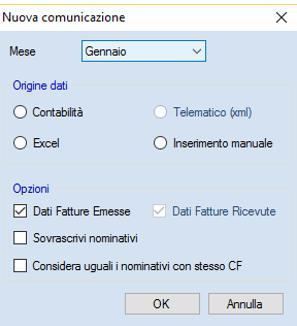 Nella finestra visualizzata è necessario selezionare il mese di riferimento e l origine dati (modalità con cui si desidera inserire i dati).