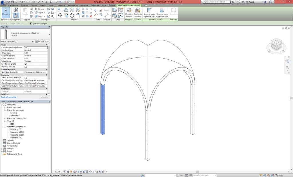 Per controllare meglio la posizione dei pilastri, attiviamo la vista 3D e