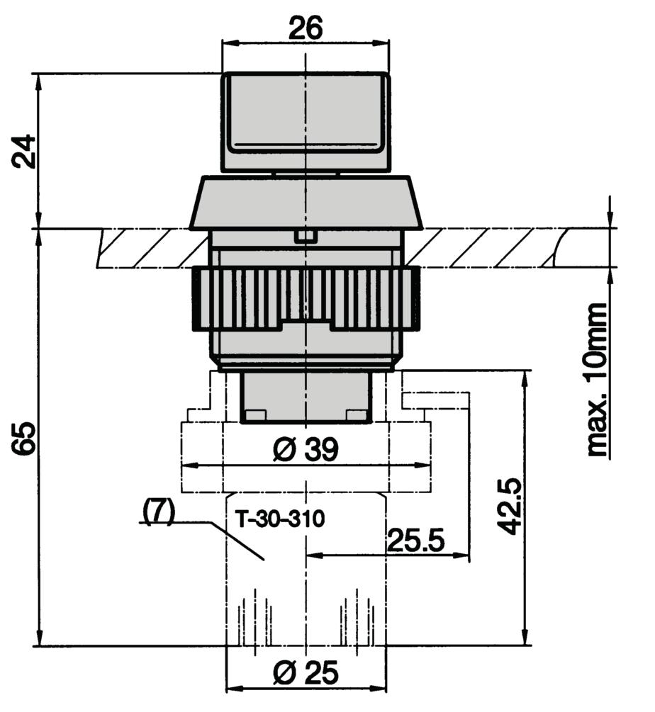 Serie T Valvole per montaggio a pannello Dimensioni per attuatore Ø 30 mm Interruttore a 2 posizioni, numero d'ordine 8-T-30-03