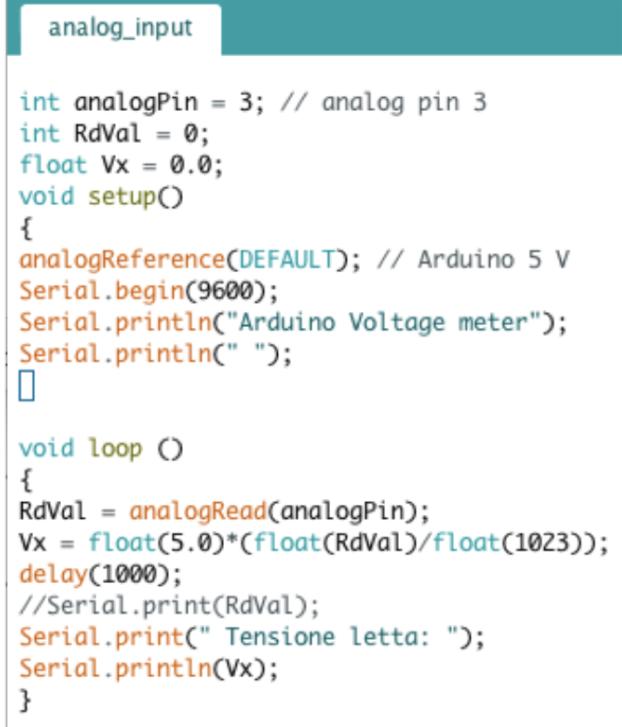 Click Esempio to edit di Master analogread() title style q Mandate sul pin 3 di ingresso analogico una tensione continua compresa tra 0 e 5 V; q Misurate la tensione d ingresso con il multimetro q