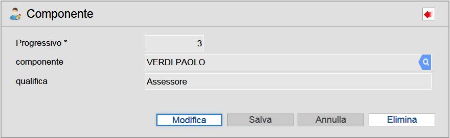 Oltre al nominativo e alla qualifica si potrà modificare anche il progressivo che permetterà di variare l ordine dei componenti.