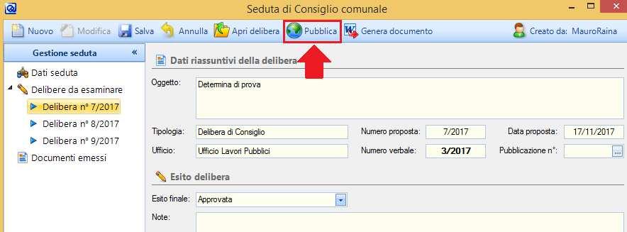 La selezione multipla avviene mediante il tasto Ctrl. Premere successivamente il tasto firma digitalmente con la chiavetta per la firma digitale del Sindaco.