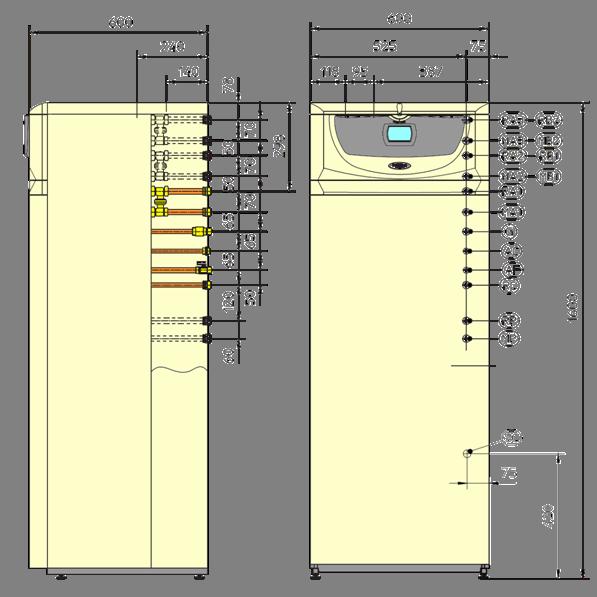 Dimensioni ed attacchi RA3 - Ritorno zona 3 alta temp. MA3 - Mandata zona 3 alta temp. RA2 - Ritorno zona 2 alta temp.