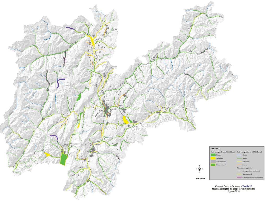 Figura 10 - Stato ecologico dei corpi idrici PTA 2015 PGUAP DMV sotterranee acque (superficie del bacino sotteso, altitudine media,
