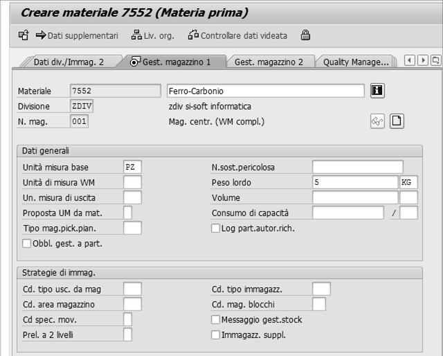 Creazione anagrafica Materiale Nella scheda Gestione magazzino 1 è possibile inserire una unità di misura di uscita se e solo se è diversa dalla