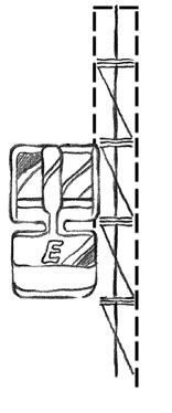 715 / 735 755 1:05 1:08 Togliere il piedino. Impostare la larghezza del punto a 6 mm per fissare la cerniera in posizione con una serie di travette. Impostare la pressione del piedino su 2.