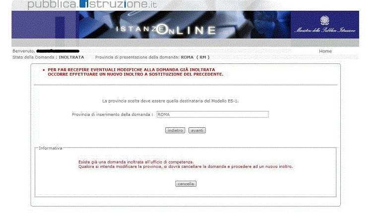 la seguente Pagina (Figura 12) in cui l utente può: - Modificare il modello ES-1 precedentemente inoltrato cliccando sul