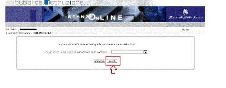 4.1 SCELTA PROVINCIA DI PRESENTAZIONE MODELLO ES-1 Gli utenti, per presentare il modello ES-1, devono obbligatoriamente indicare la provincia destinataria della domanda che è quella (vedi Figura 16):