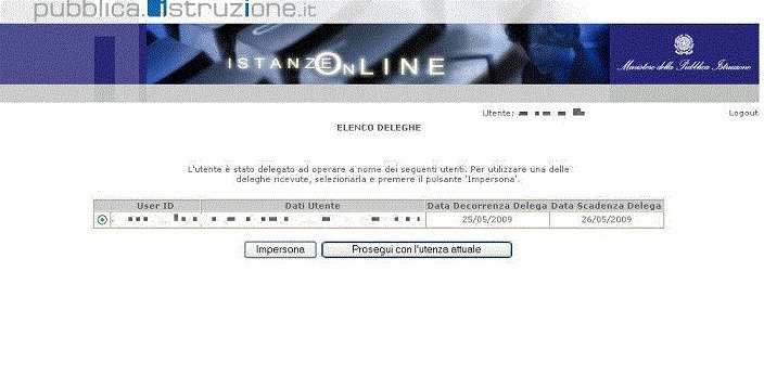 Figura 5 A questo punto l utente può, in alternativa: 1. selezionare il pulsante Prosegui con l utenza Attuale ; 2.