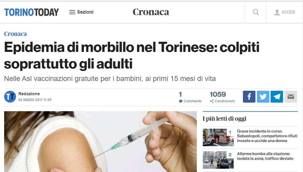 A Torino epidemia di morbillo negli adulti A Torino epidemia di morbillo negli adulti In Piemonte, e soprattutto nel Torinese, è allarme morbillo.