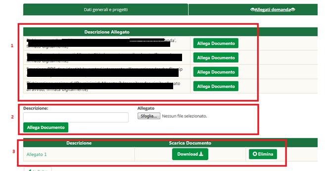 Allegati LEGGERE CON ATTENZIONE Gli allegati previsti dall avviso vanno caricati utilizzando la sezione Allegati domanda.