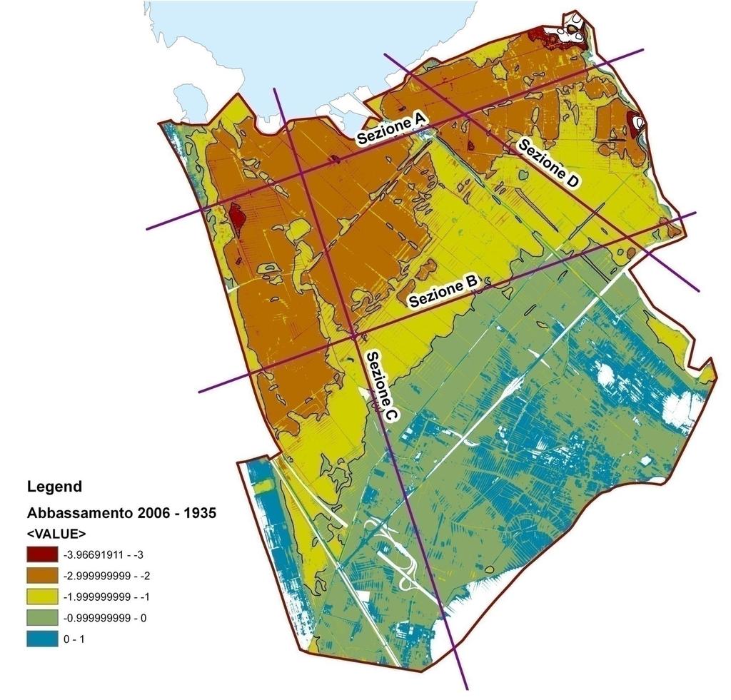 Abbassamenti della superficie topografica Periodo di riferimento: Variazione dell altezza minima (m): Variazione dell altezza