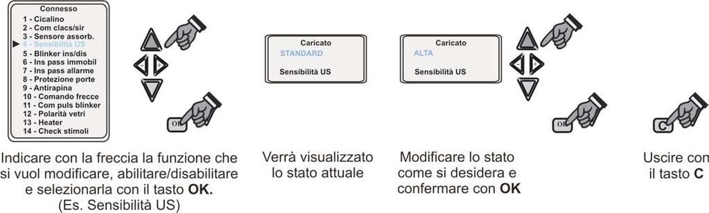 FUNZIONI NB non modificare le funzioni descritte come non previste o da non modificare POSSIBILI SELEZIONI NB in grassetto la selezione da fabbrica 1 Cicalino : Questa funzione permette di abilitare