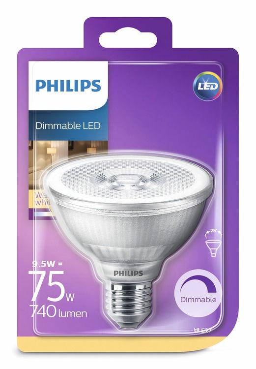 PHILIPS LED Riflettore (intensità regolabile) 9,5W (75W) E27 Luce bianca calda Luminosità regolabile Illuminazione LED d'accento di