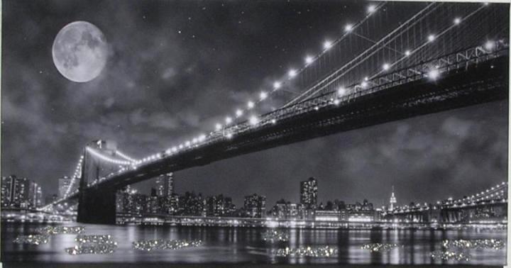 S T A M P A su T E L A con STRASS codice 13870-12 Brooklyn bridge, New York -