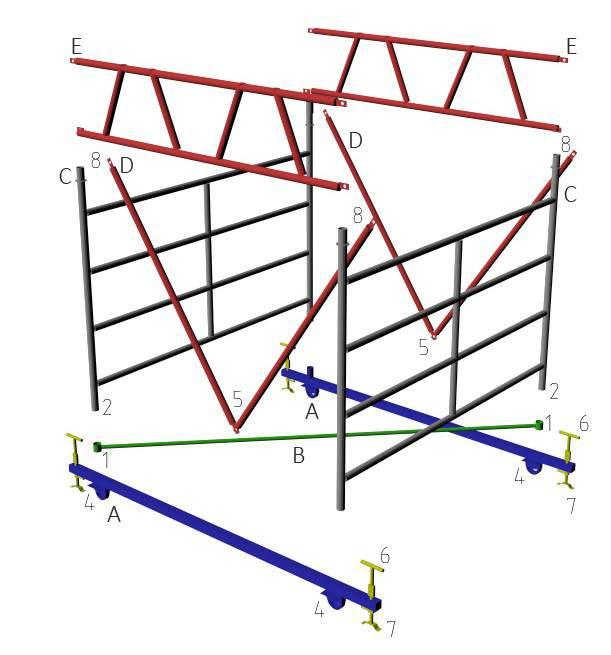 4.2 Procedimento di montaggio 4.2.1 Posizionamento dell elemento di base e del primo livello 1. Disporre parallelamente al suolo gli elementi di base (A); 2.