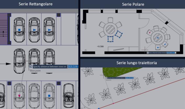 Copia in serie GstarCAD 2018 include nuove e potenti opzioni per copiare oggetti in serie disposti in forma rettangolare, polare o lungo una traiettoria.