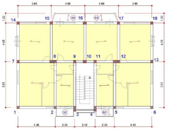 Esempio numerico Con riferimento all esempio tipo osserviamo che per ogni trave vi è una condizione di carico