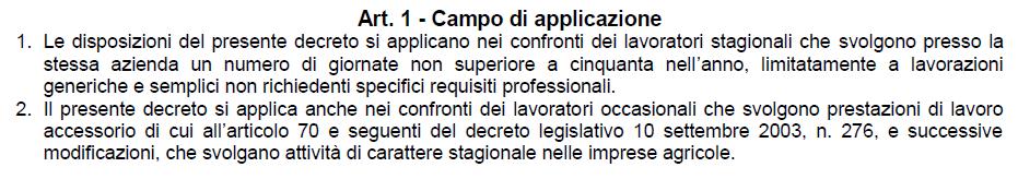FORMAZIONE LAVORATORI STAGIONALI Decreto 27 marzo 2013 art.