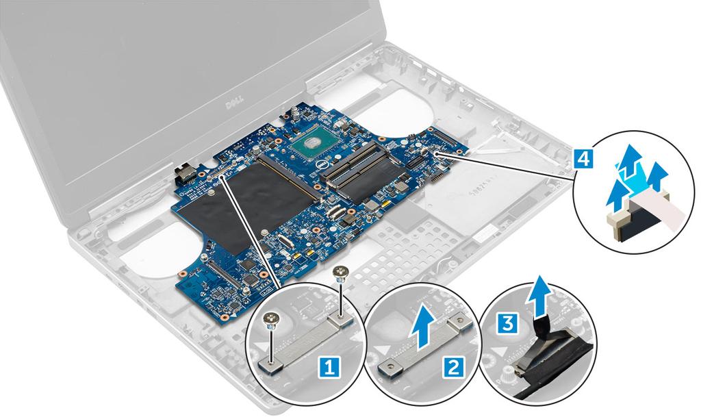 e f g Coperchio della base Batteria coperchio della batteria 4 Seguire le procedure descritte in Dopo aver effettuato gli interventi sui componenti interni del computer.