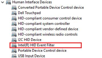 Altri driver Filtro eventi Intel HID Accertarsi che i driver del filtro eventi Intel HID siano già