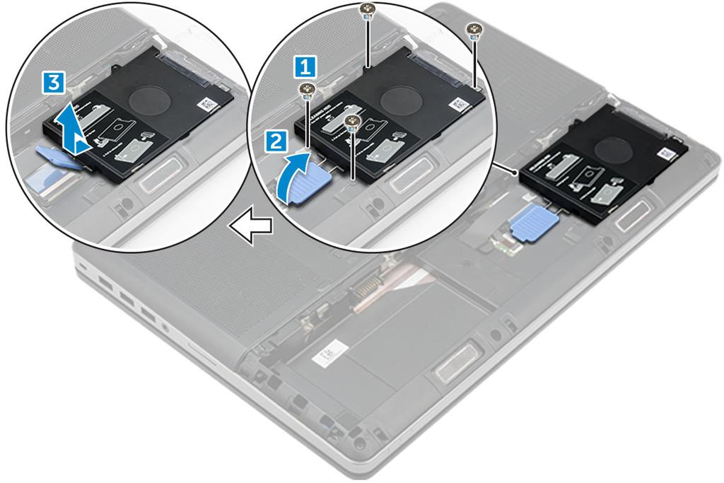 4 Rimuovere le viti M3.0x3.0 che fissano il disco rigido. Sollevare il disco rigido dalla relativa staffa.