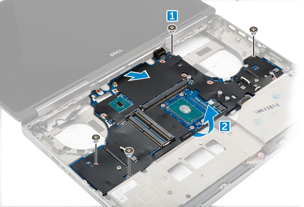 Installazione della scheda di sistema 1 Allineare la scheda di sistema nella posizione originale sul computer.