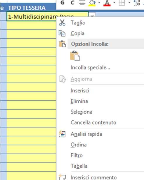 Compilazione massiva (copia e incolla) Selezionare da un altro foglio excel tutta la colonna relativa al cognome, nome,