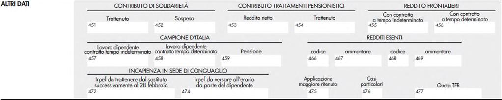 AP n. 046 / 2016 - pagina 4 di 12 Nella sezione in parola è stata inserita una sotto sezione Oneri deducibili (campi da 432 a 437) nella quale il sostituto d imposta è tenuto ad esplicitare il