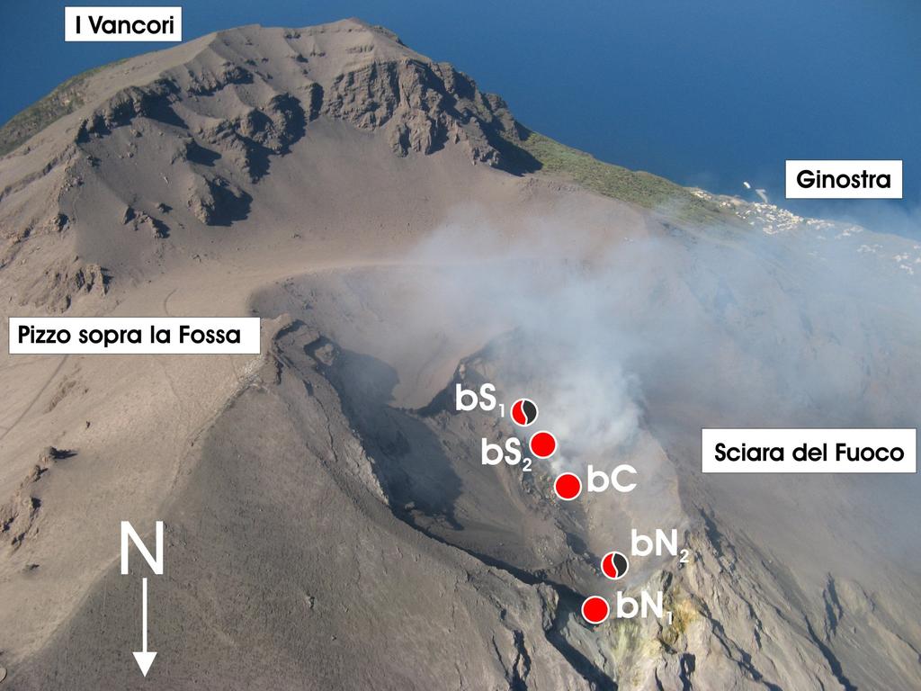 Nel periodo esaminato l attività è stata prodotta principalmente da cinque bocche eruttive: due nell area craterica Nord (bn 1 e bn 2 ); una nell area craterica centrale (bc) e due nell area