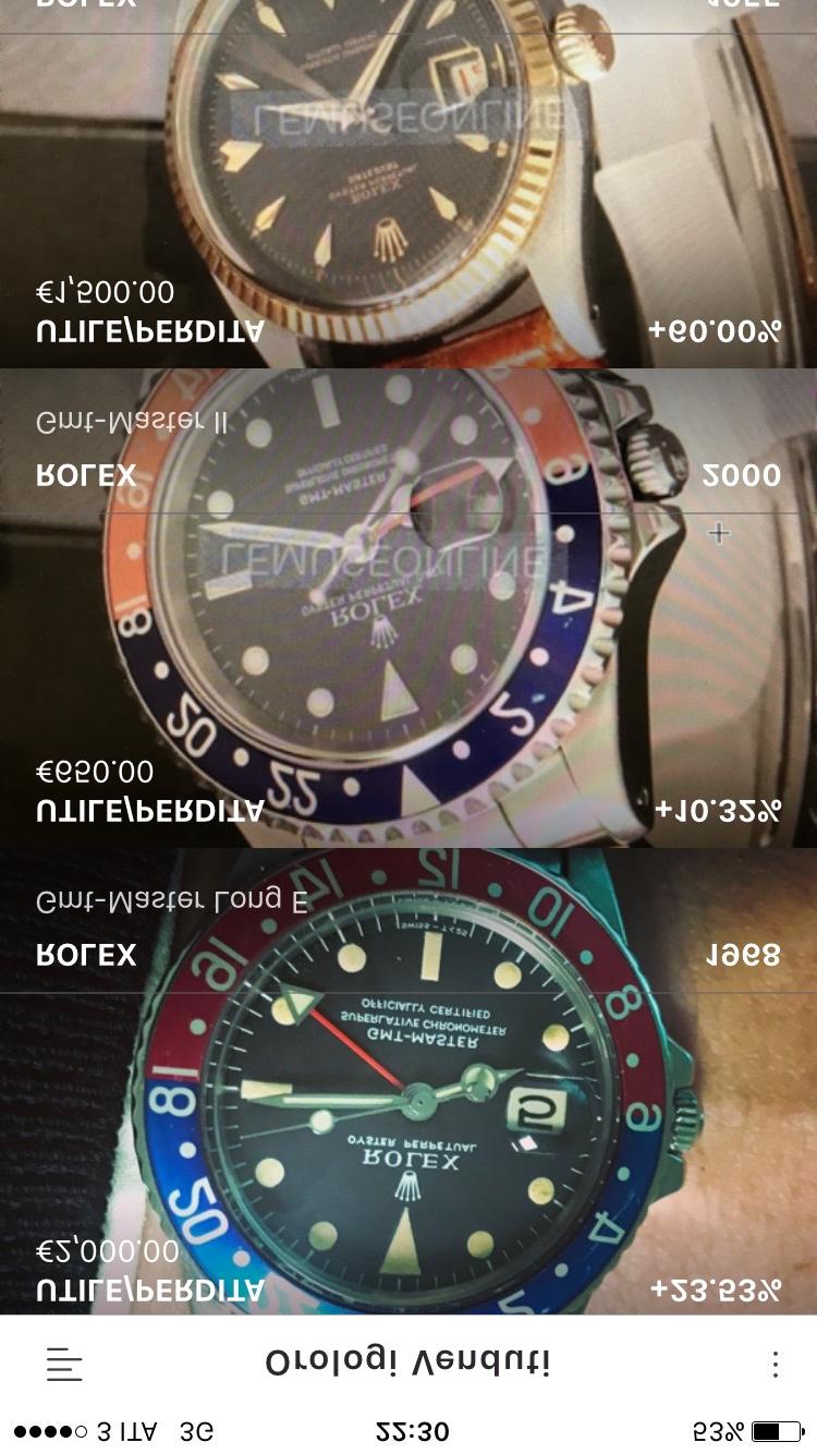 OROLOGI VENDUTI: -E' la lista degli orologi della nostra collezione che abbiamo venduto; -In basso a sinistra troviamo Marca e Modello, in basso a destra c'è l'anno di produzione dell'orologio; -In