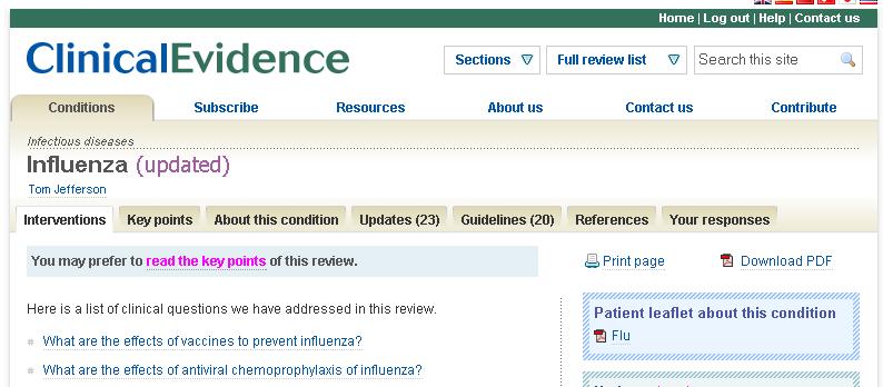 CLINICAL EVIDENCE Riassunti di tutti gli interventi, incluse i tipi di evidenze