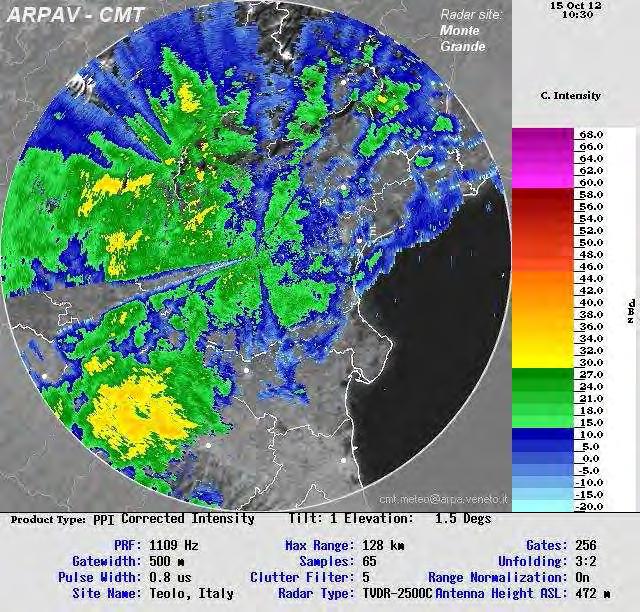 h 10:30 UTC (11:30 solari) di lunedì 15: piogge sempre più