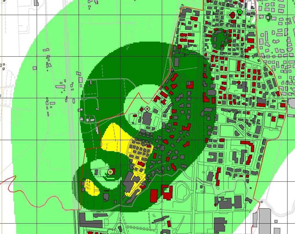 Le mappe sono state fatte a 7 m dal livello del terreno. Fig.5 Valori di campo elettromagnetico in zona Molinetto stato di fatto.