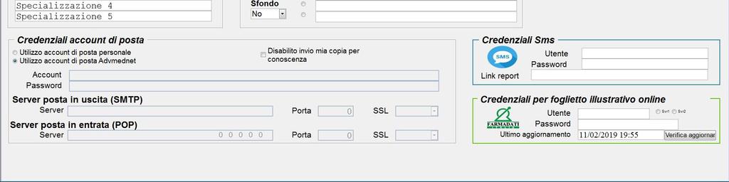 Nella scheda Medico completare tutti i campi di Informazioni personali, Specializzazioni, Layout timbro (impostando Attivo a Sì, Sfondo a No e