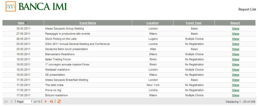 7. REPORTS (new function) By clicking on Reports button you can see the list of completed events listed from the most recent.