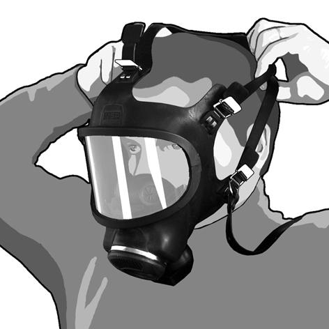 Utilizzo 3 Utilizzo La maschera si trasporta, usando la cinghia di trasporto, frontalmente sul petto oppure nel contenitore per maschere.