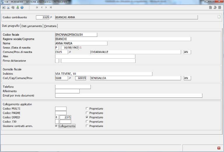 Anagrafica contribuenti F24 Nuovo flag: Gestione contratti amministrativi Con il Provvedimento 3.1.2014 l Agenzia delle Entrate ha esteso l utilizzo del mod.