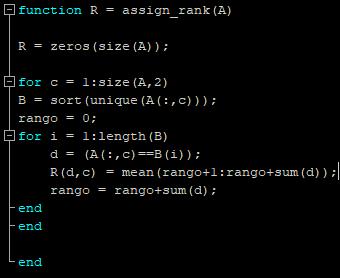 Esercizio Si provi a definire una funzione MatLab, del tipo : function Y = assign_rank(x) Che dato in ingresso un vettore colonna, o una
