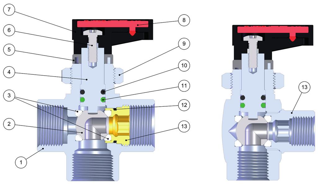 MiniValvola a sfera a tre vie / 3 Ways MiniBallValve Caratteristiche Tecniche / Technical Characteristics FKM RICIEST IF REQUESTED FKM Materiali e Componenti / Component Parts and Materials 1 Corpo