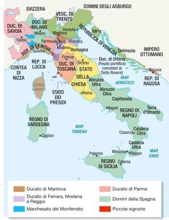 L ITALIA dopo Cateau-Cambrèsis Dopo la pace di Cateau-Cambrèsis l Italia continuò ad essere un conglomerato di Stati regionali separati.