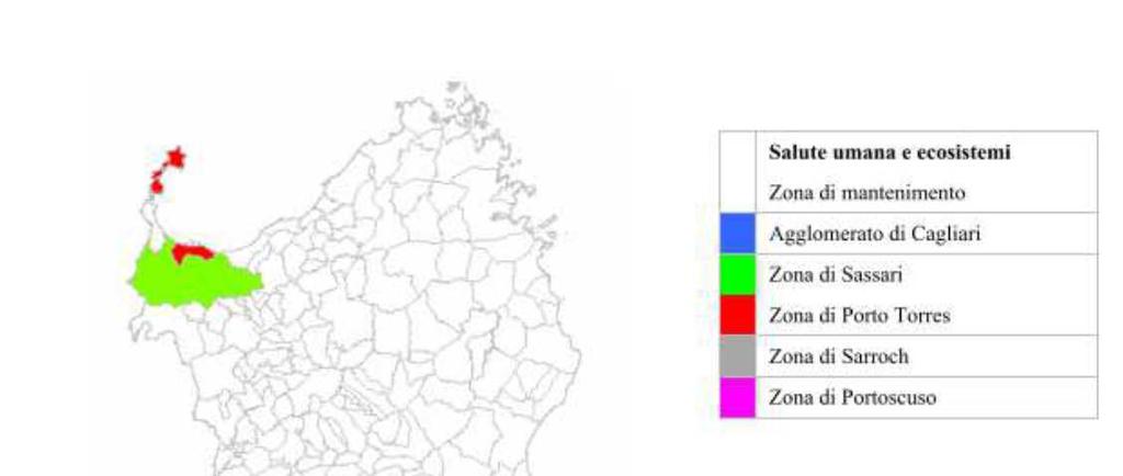 Pag. 25 di 87 Figura 4 - Zonizzazione del territorio regionale ai fini della qualità dell aria Per quanto riguarda gli ecosistemi è stata evidenziata una situazione di rischio moderato per l ozono e