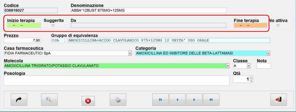 TERAPIA ASSISTITO E possibile per ogni singola terapia impostare la data di inizio e di fine terapia e se è stata suggerita da un medici