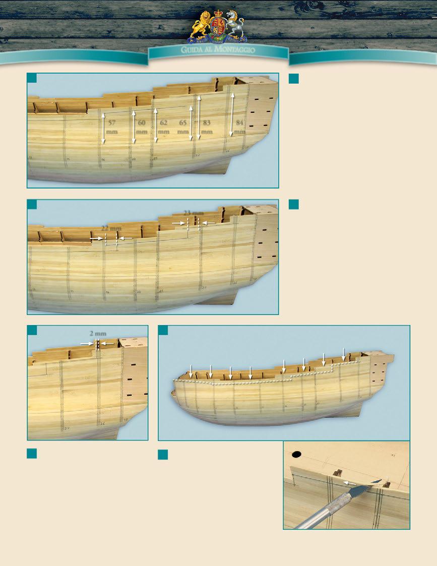 GUIDA AL ONTAGGIO 7 57 60 62 65 83 84 7 Rispettando le misure indicate nella foto, traccia altre due linee: la prima inizia poco dopo l ordinata 16 e raggiunge l ordinata 22; la seconda, invece,