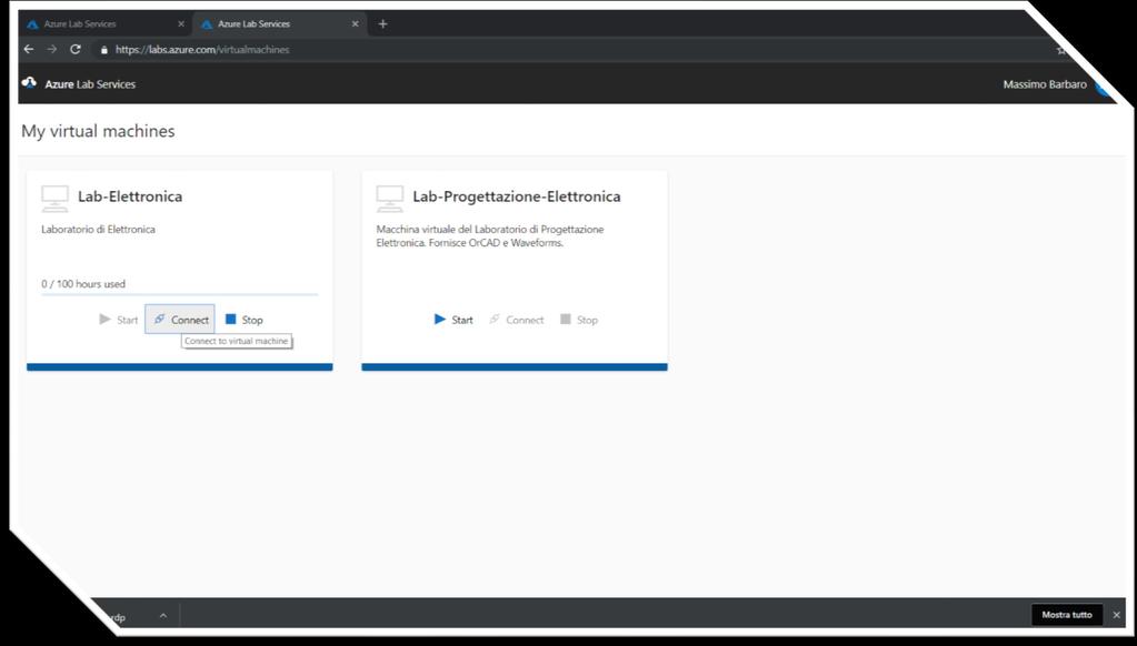 Il portale LABS: connessione alla propria macchina Una macchina avviata dovrà SEMPRE essere spenta una volta che si termina di utilizzarla. Attendere che la macchina si avvii.