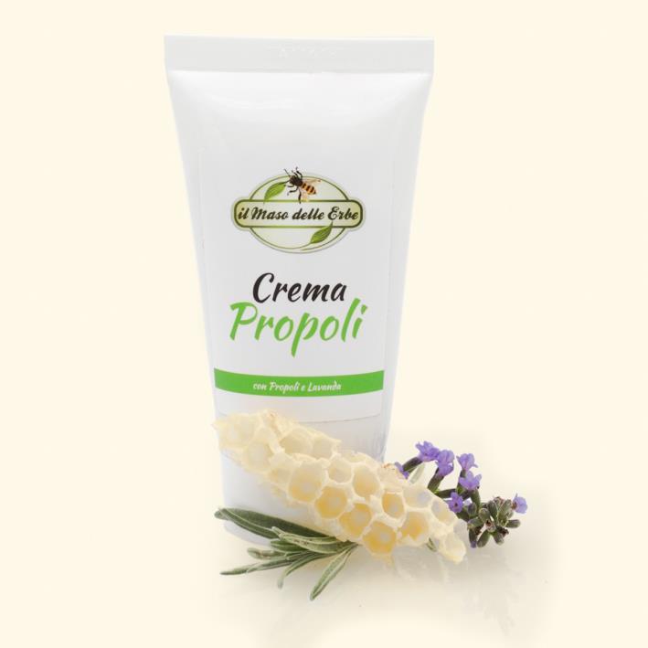Crema alla propoli e lavanda 50 ml Crema consigliata per le pelli impure, per gli arrossamenti e come cicatrizzante Crema indicata per affezioni cutanee di origine batterica.