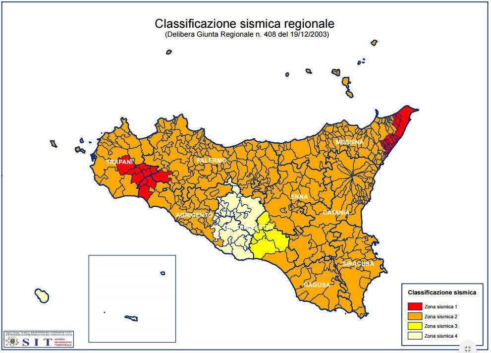 Figura 19 Classificazione sismica Regionale Sulla base delle informazioni sugli eventi sismici fornite dall INGV, si evince che i terremoti più significativi per il territorio della Sicilia