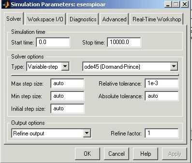 un ultimo passo: fissare i parametri della simulazione stessa. Selezionando la voce Simulation del menu a tendina, compaiono le voci che si vedono in figura.