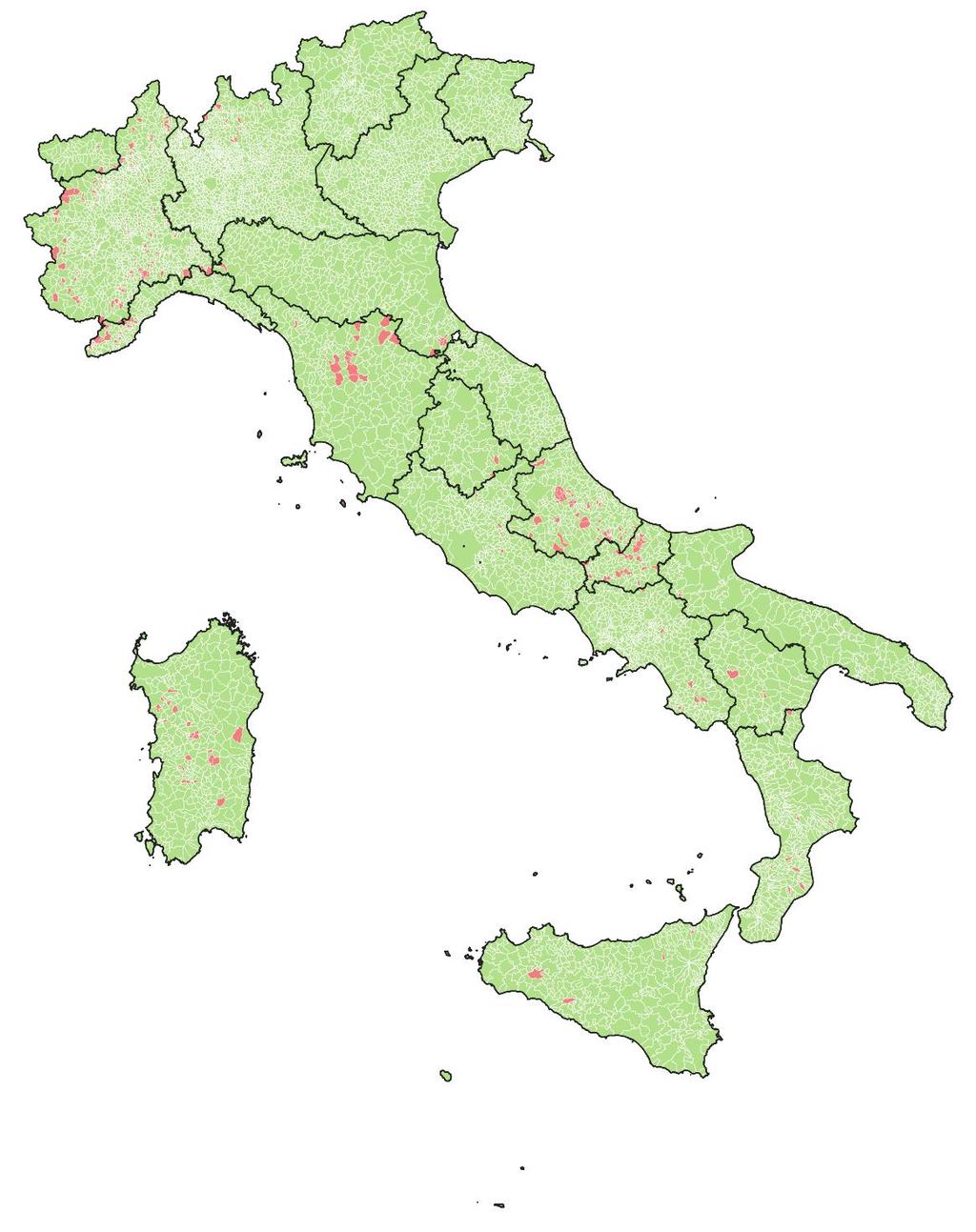 La raccolta dati: Infrastrutture di alloggiamento Di tutti i dati raccolti si riscontrano le seguenti coperture 96% dei Comuni ha un elemento lineare nel proprio territorio 98% dei Comuni ha un